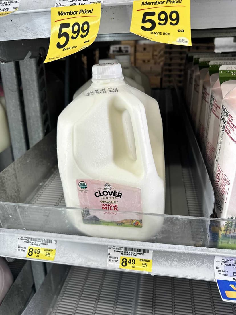 Clover Organic Whole Milk in Whole Gallon Jug