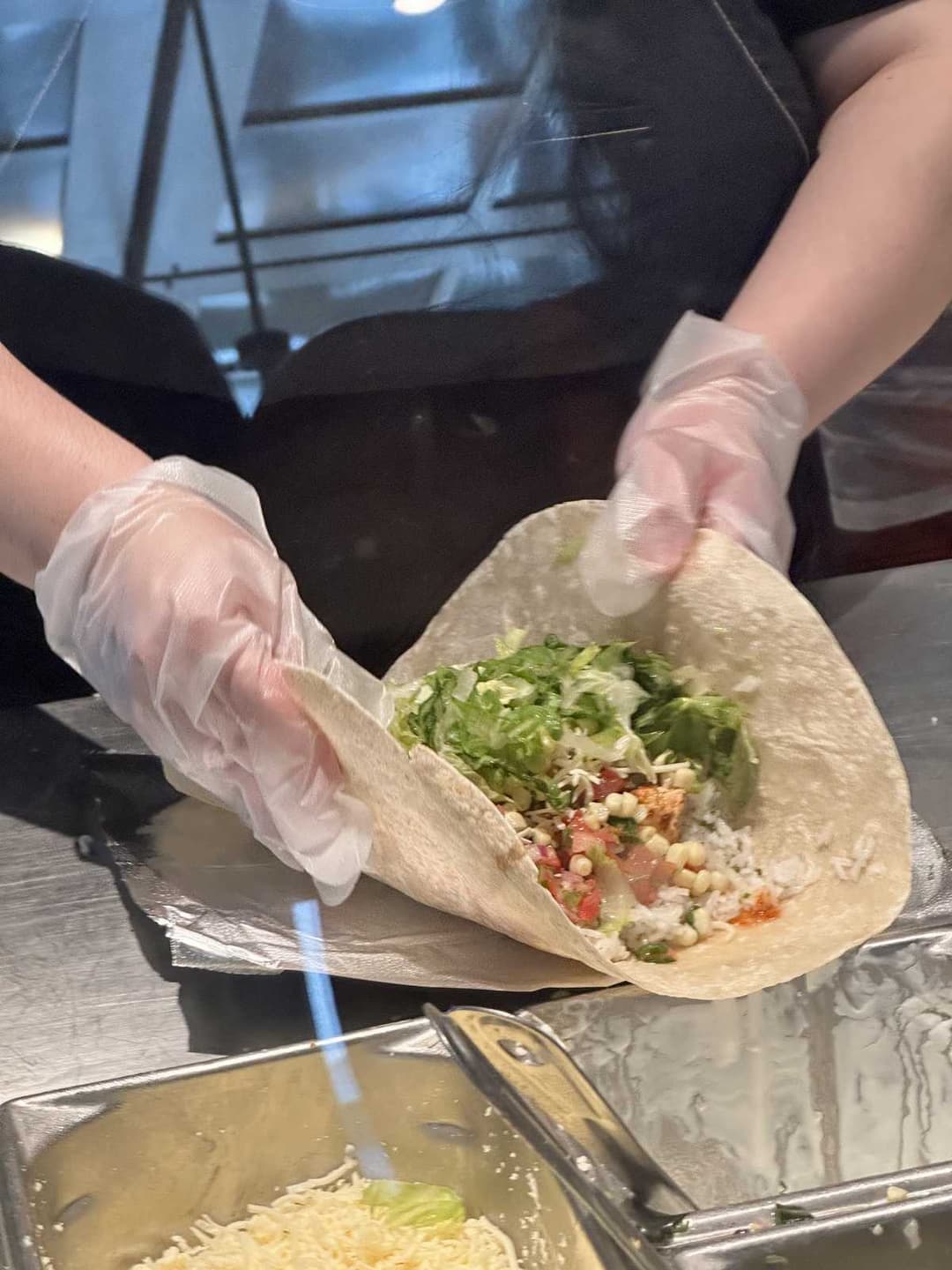 Chipotle Burrito with Red Beans Veggies Chicken and Sour Cream