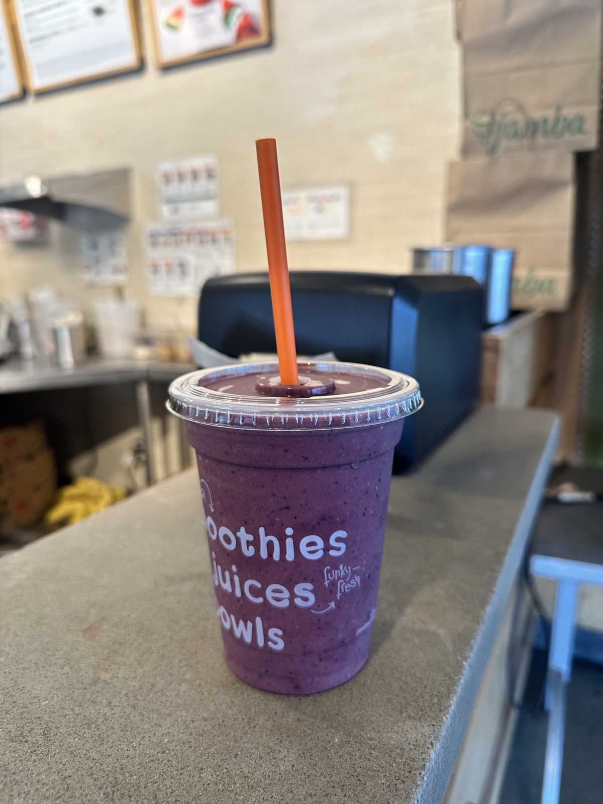 Jamba Juice Fruit Smoothie with Soymilk Acai Berries and Sherbet