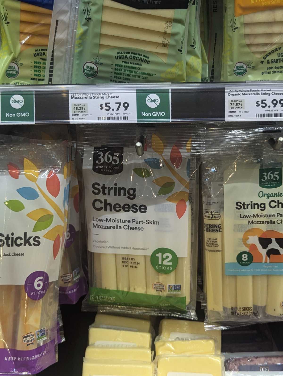 Whole Foods Mozzarella String Cheese Low-Moisture Part-Skim