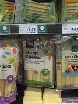 Whole Foods Mozzarella String Cheese Low-Moisture Part-Skim