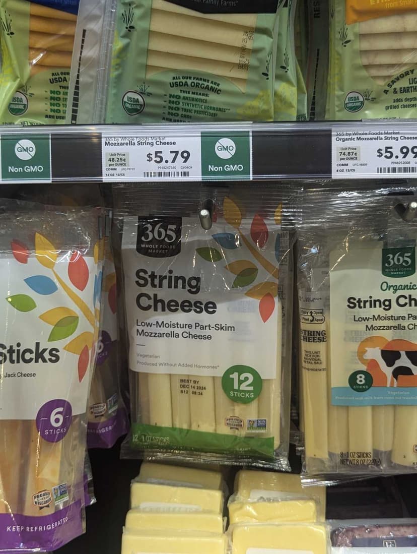 Whole Foods Mozzarella String Cheese Low-Moisture Part-Skim