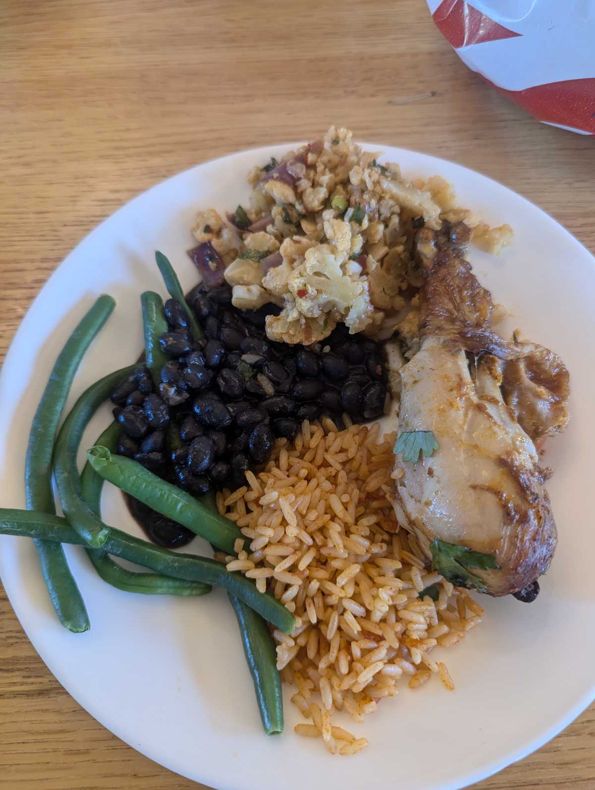 Stanford University Dining Meal (Beans, Chicken, Rice, Cauliflower)