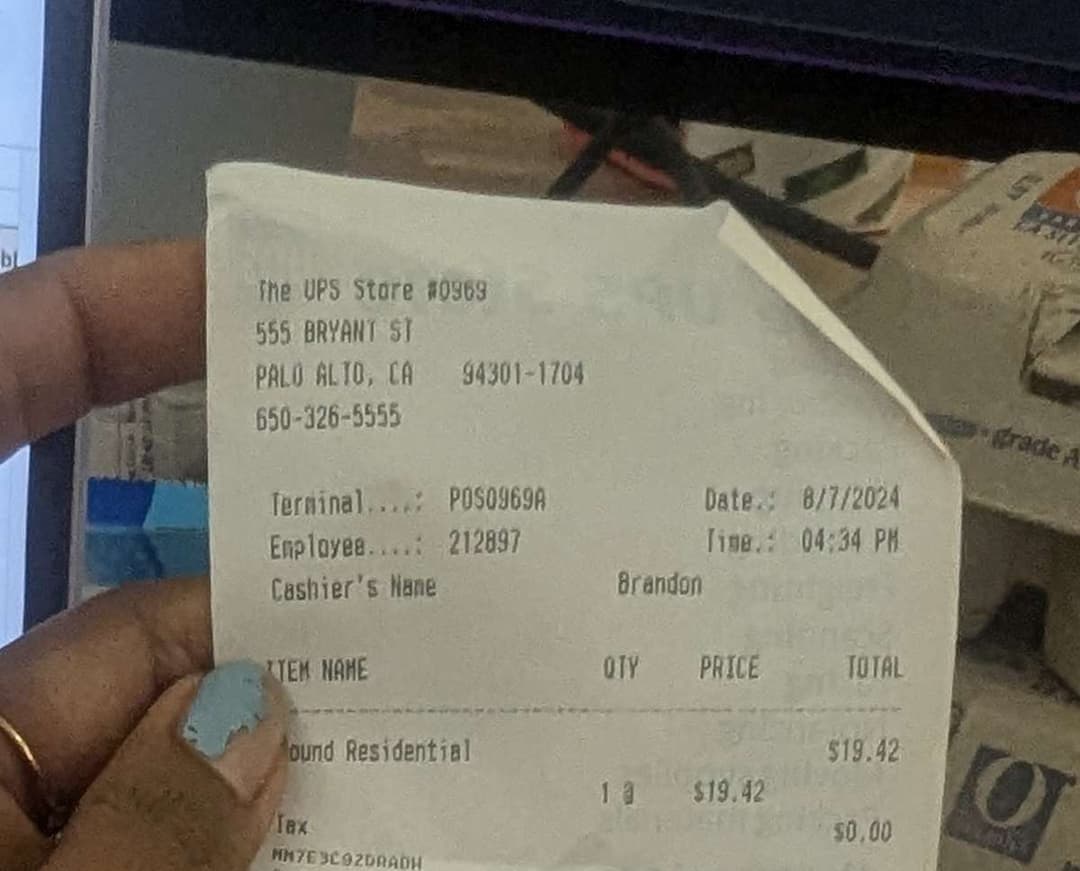 Paper Receipt - UPS